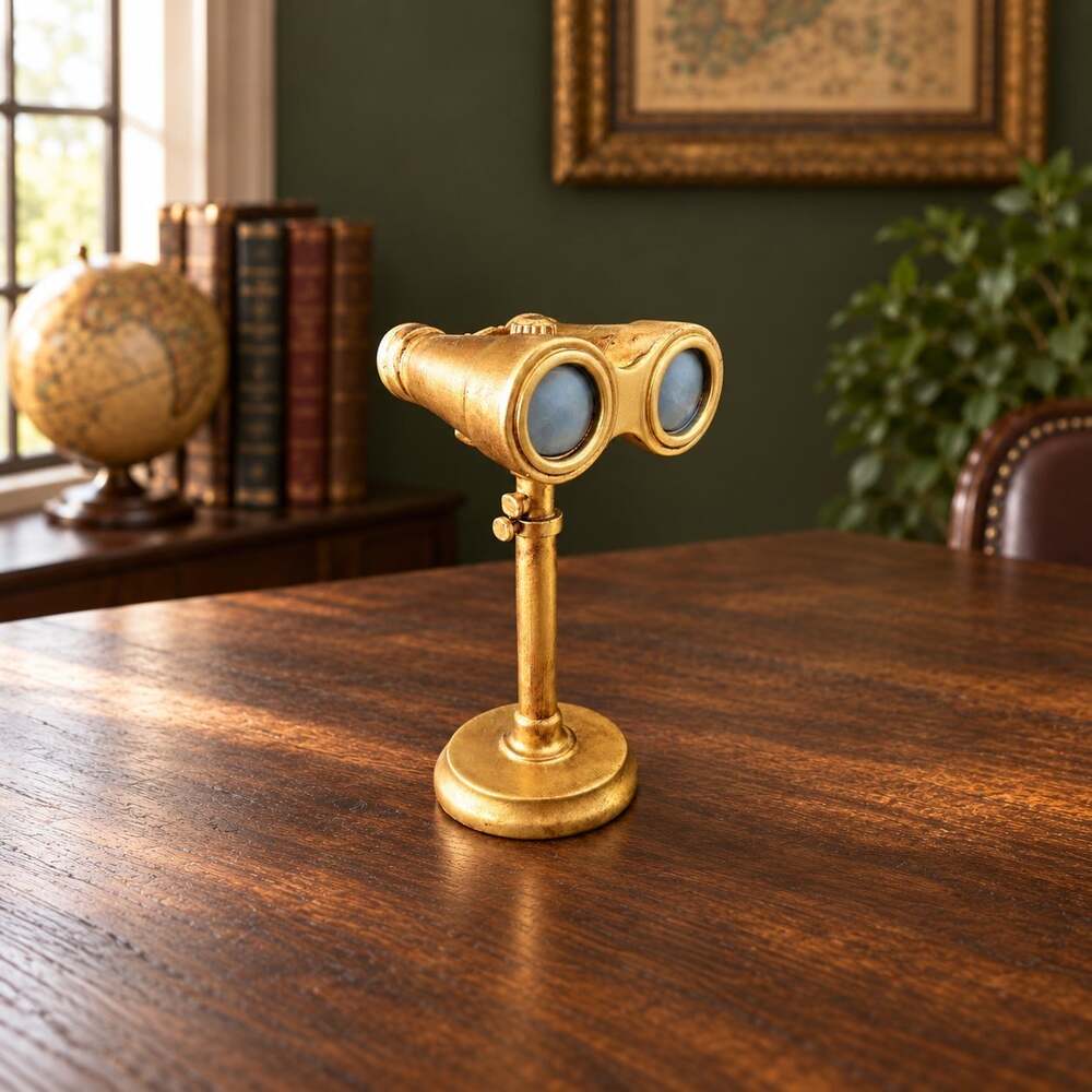 New Gold Tone MCM Decorative Binoculars On Stand Nautical Desk Room Decor